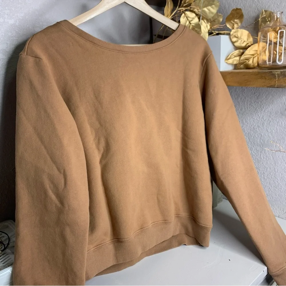 Joah Brown Deep V-Neck Pullover Sweatshirt in Camel - Picture 5 of 6